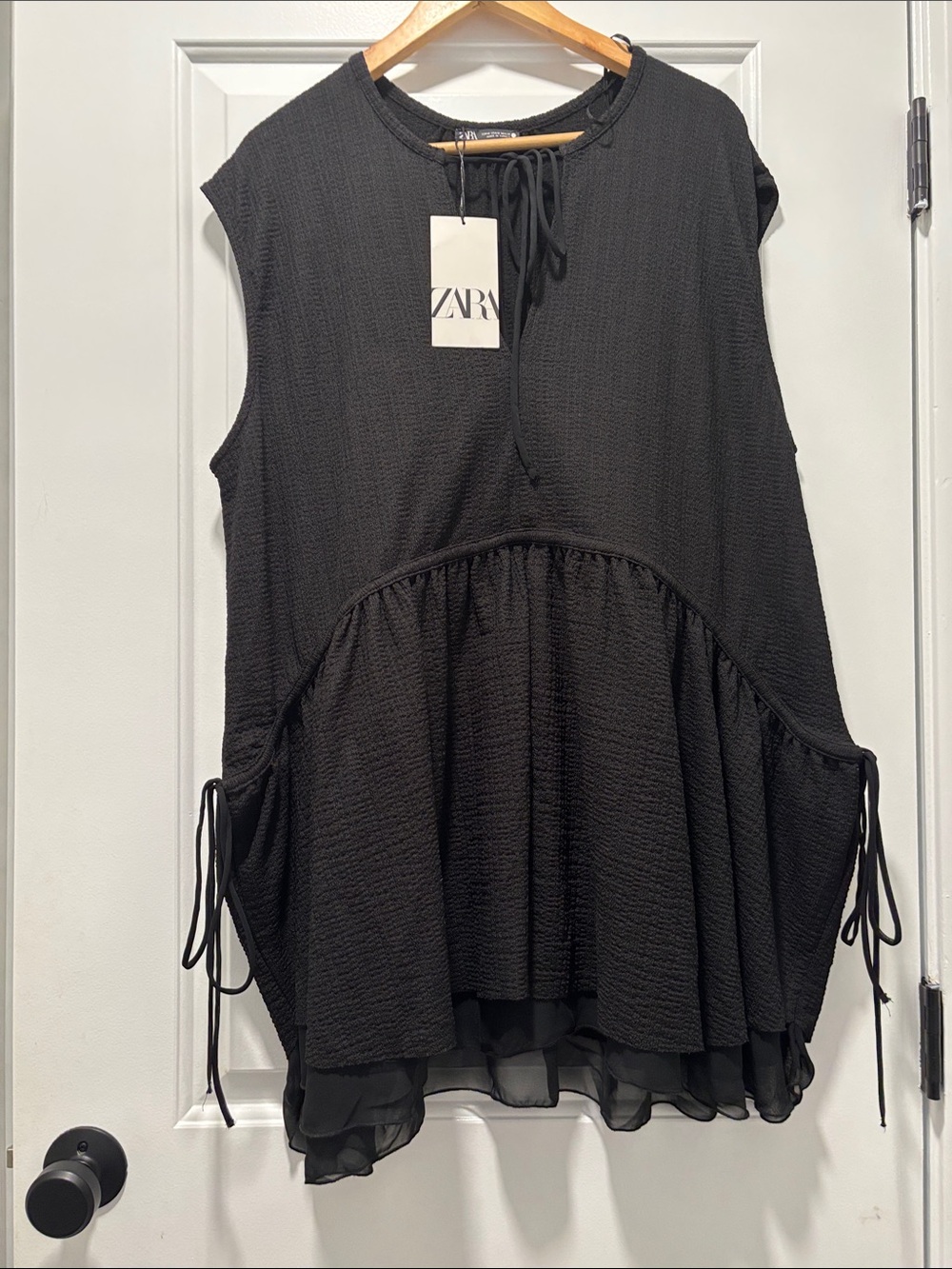 Zara Black Sleeveless Tie-Detail Layered Tunic